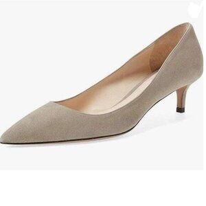 YDN Taupe Kitten Heel Pumps Pointed Toe Dress Shoes for Office Lady Soft Suede